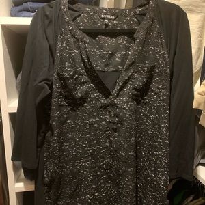 Black and white stretchy back, Rayon front blouse